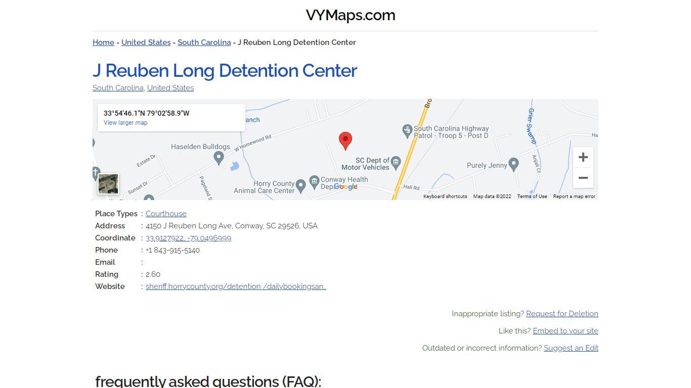 J Reuben Long Detention Center, South Carolina (+1 843-915-5140)